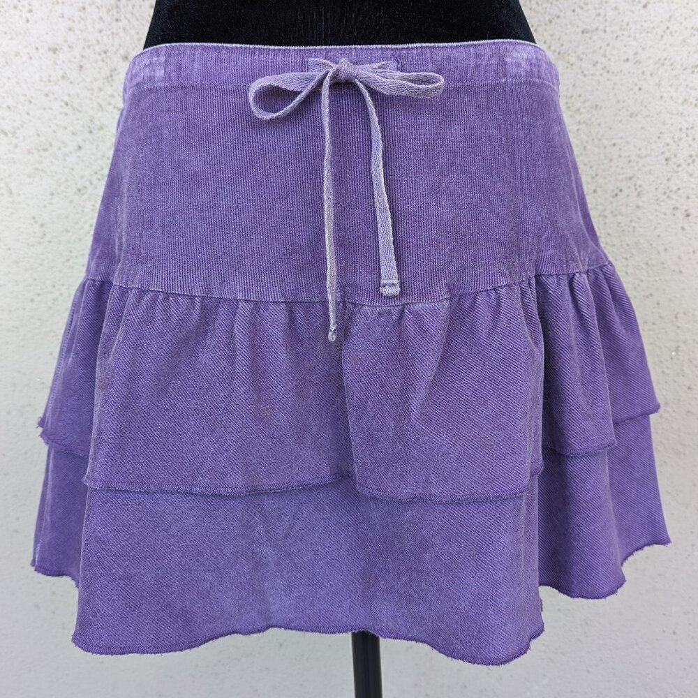 💜Purple Corduroy Skirt with Tiered Layers and Bow Tie